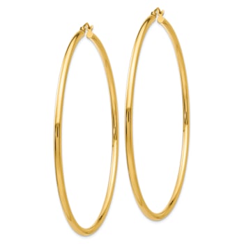 14k Yellow Gold 2 3/4" Polished Tube Hoop Earrings