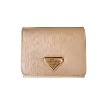 Prada Vitello Move Cipria Beige Leather Triangle Logo Small Trifold Wallet