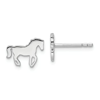 Rhodium Over Sterling Silver Horse Children's Post Earrings