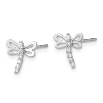 Rhodium Over 14K White Gold Polished Cubic Zirconia Dragonfly Post Earrings