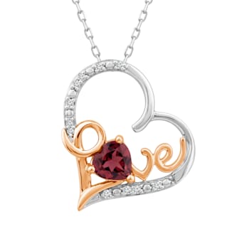 0.05 Ctw Round WhiteDia & Rhodolite,Rhodium over sterling silver
Pendant with  18" Cable Chain