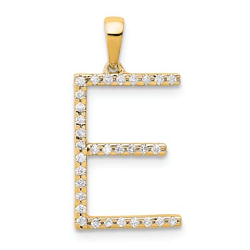 14K Yellow Gold Diamond Letter E Initial Pendant