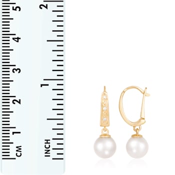White Cultured Akoya Pearl 14k Yellow Gold Earrings 7-7.5mm
