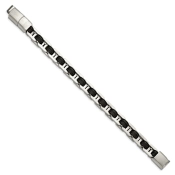 Black Leather and Stainless Steel Brushed 7.75-inch with 0.5-inch
Extension Bracelet
