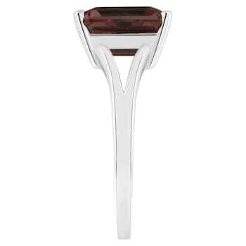 10x8mm Emerald Cut Garnet Rhodium Over Sterling Silver Ring