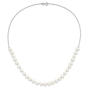 Rhodium Over Sterling Silver 7-8mm White Freshwater Cultured Pearl
Earring/Necklace Set