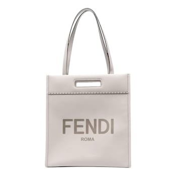 Fendi Light Gray Calfskin Leather Tote with Fendi Roma Logo on Front