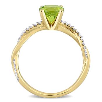 Peridot and Diamond 14K Yellow Gold Ring 1.25ctw