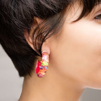 14K Yellow Gold Over Sterling Silver Illusion Hoops in Sprinkles