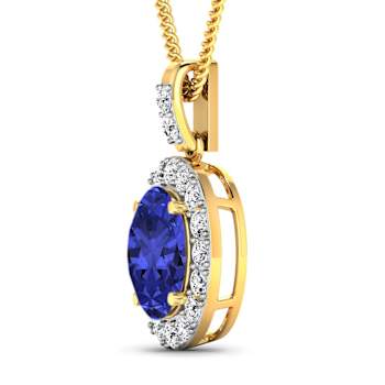 2.50ctw 14K Yellow Gold Tanzanite and White Diamond Pendant with 18 inch
Cable Chain