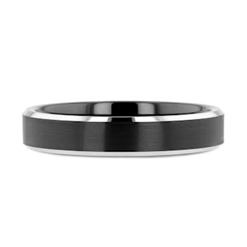 ASTON Black Brushed Center Tungsten Ring with Polished Beveled Edges 4mm