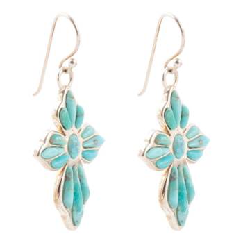 Barse Jewelry Blue Composite Turquoise Cross Sterling Silver Dangle Earrings