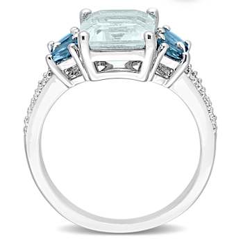 3.80ctw Aquamarine and London Blue Topaz with.10ctw Diamond Ring in
Sterling Silver
