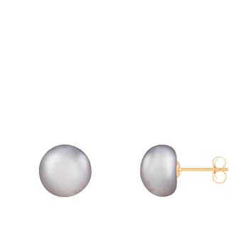 14k Yellow Gold 9-10mm Gray Freshwater Pearl Stud Earrings