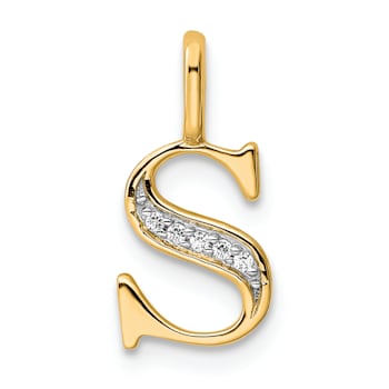 14K Yellow Gold Diamond Letter S Initial Pendant