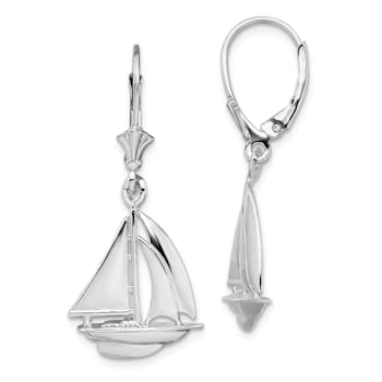 Rhodium Over Sterling Silver Polished Sailboat Leverback Earrings