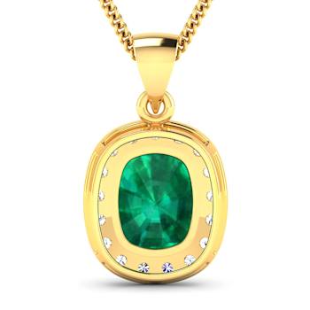 2.50ctw 14K Yellow Gold Zambian Emerald and White Diamond Pendant with
18 inch Cable Chain