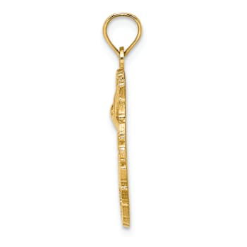 14k Yellow Gold Textured JAMAICA with Bird in Circle Charm