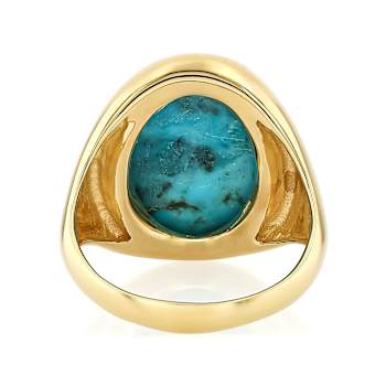Turquoise Solitaire Dome Ring In 18K Gold Over Sterling Silver 18x13mm