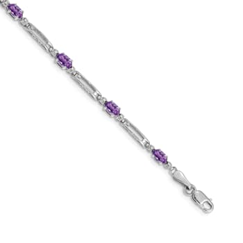 Rhodium Over 14k White Gold Amethyst and Diamond Bracelet