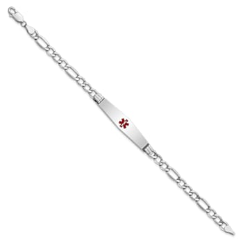 Rhodium Over 14k White Gold Medical Soft Diamond Shape Red Enamel Figaro
ID Bracelet