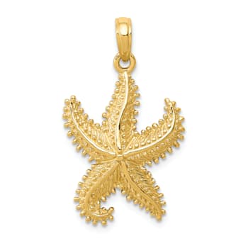 14k Yellow Gold Polished and Textured Open-Backed Starfish Pendant