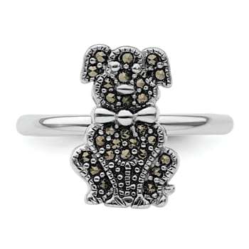 Rhodium Over Sterling Silver Stackable Expressions Marcasite Dog Ring