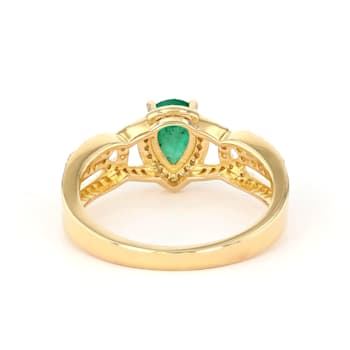 Emerald and Diamond 14K Yellow Gold Over Sterling Silver Ring 1.00ctw