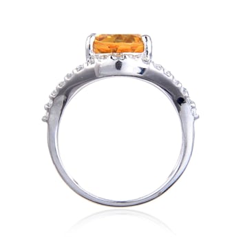 Oval Citrine with White Topaz Accents Sterling Silver Ring, 3.68ctw