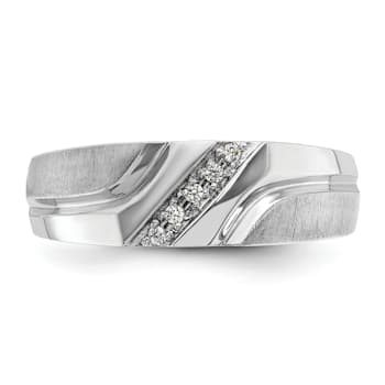 Rhodium Over 10K White Gold Men's Polished, Satin and Grooved 5-Stone
Diamond Ring 0.06ctw