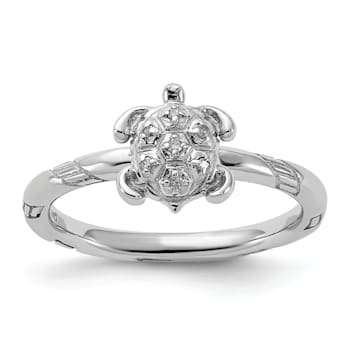 Sterling Silver Stackable Expressions Diamond Turtle Ring 0.035ctw