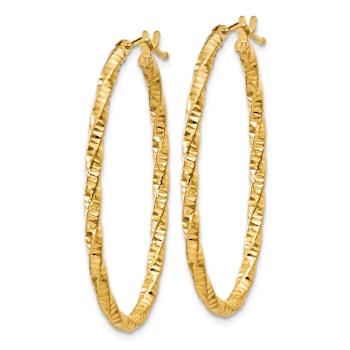 14k Yellow Gold Diamond-cut 1 3/8" Oval Hoop Earrings