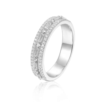 Mixed Shape White Topaz Sterling Silver Anniversary Style Band Ring, 1.10ctw