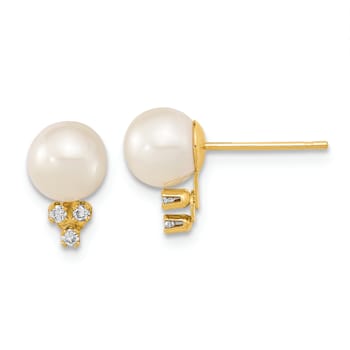 14K Yellow Gold 6-7mm White Round Freshwater Cultured Pearl 0.06ct
Diamond Post Earrings