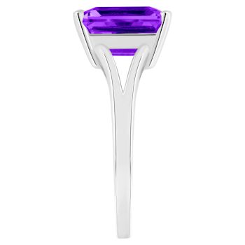 10x8mm Emerald Cut Amethyst Rhodium Over Sterling Silver Ring