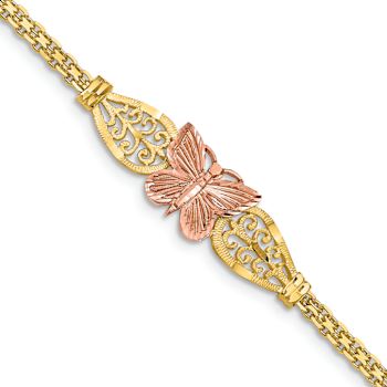 14K Two-tone Gold Polished and Diamond-Cut Butterfly Bracelet