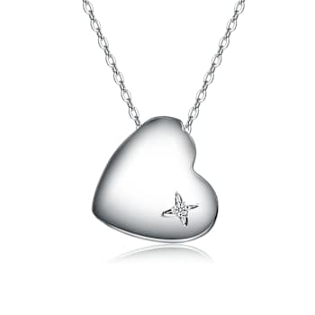 Heart Of Grace CZ Pendant Necklace In White Rhodium Over Brass