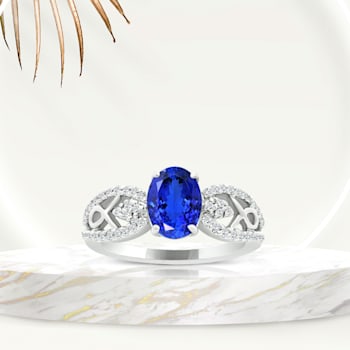 14K White Gold Oval Tanzanite and Diamond Ring, 1.50ctw