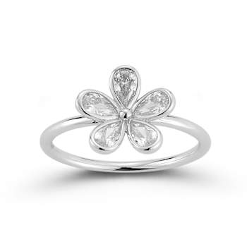 Rachel Zoe CZ Flower Ring in Rhodium Over Sterling Silver