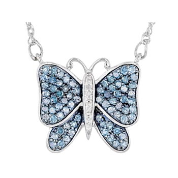 Blue And White Diamond Rhodium Over Sterling Silver 18" Butterfly
Necklace 0.70ctw