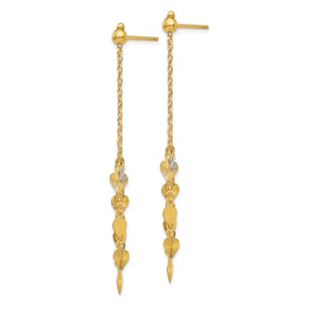 14k Yellow Gold Diamond-Cut Heart Dangle Earrings