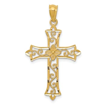 14k Yellow Gold Diamond-Cut and Textured Cross Pendant