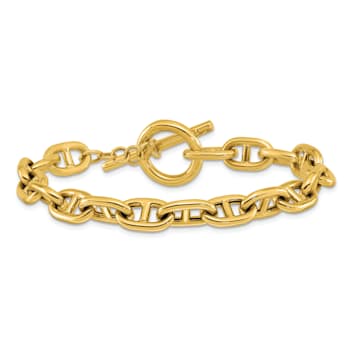 14K Yellow Gold 8mm Anchor Link 8 inch Toggle Bracelet