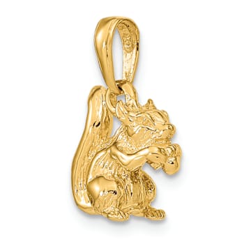 14k Yellow Gold Solid 3D Textured Squirrel with Nut pendant