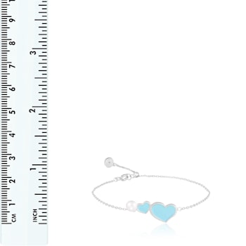 4.5-5mm Blue Enamel Heart and Cultured Freshwater Pearl Silver  Bracelet