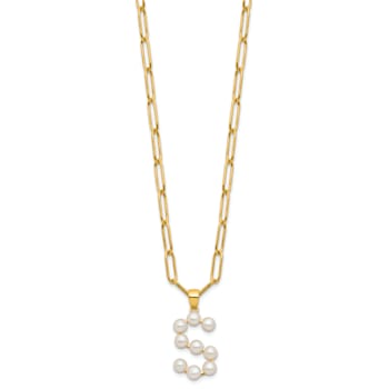Gold Tone Sterling Silver 3-5.5mm Freshwater Cultured Pearl LETTER S
18-inch Necklace