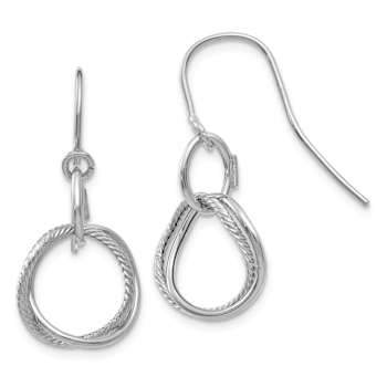 Rhodium Over 14k White Gold Textured Small Twisted Circle Dangle Earrings
