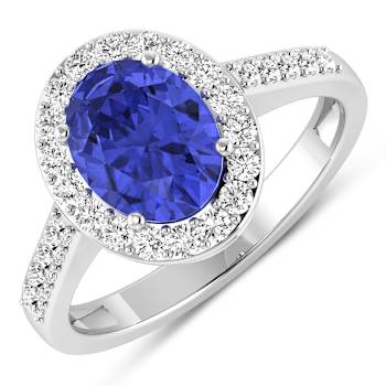 1.8ctw Violet Tanzanite and Diamond 14K White Gold Halo Ring