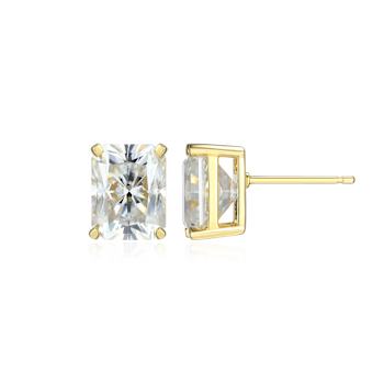 Emerald Cut Moissanite 14k Yellow Gold Over Silver Stud Earrings 5.04ctw DEW