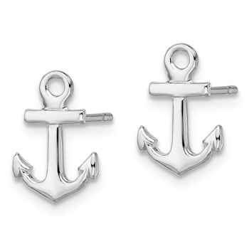 Rhodium Over Sterling Silver Polished Mini Anchor Post Earrings